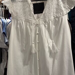 Marc New York White Eyelet Blouse with Tassels